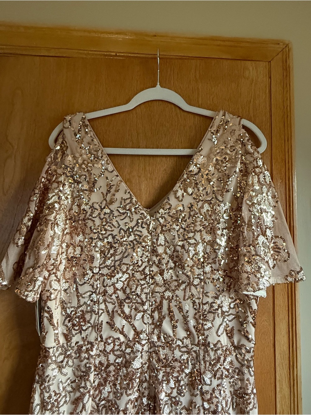 Alex Evenings Gold Sequin Maxi Gown with Flutter Sleeves - Picture 10 of 12